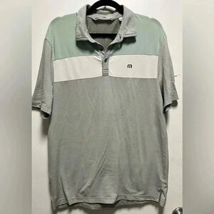Travis Mathew Polo Shirt Mens L Gray Green White Golf Adult Logo Casual